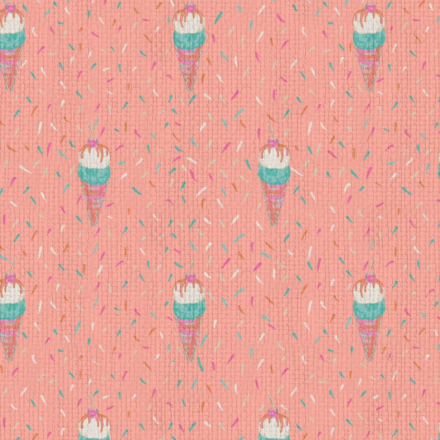 wallpaper Natural Textured Eco-Friendly Non-toxic High-quality  Sustainable Interior Design Bold Custom Tailor-made Retro chic restaurant food sundae ice cream pink sprinkles kids playroom restaurant  paper weave paperweave basketweave basket weave