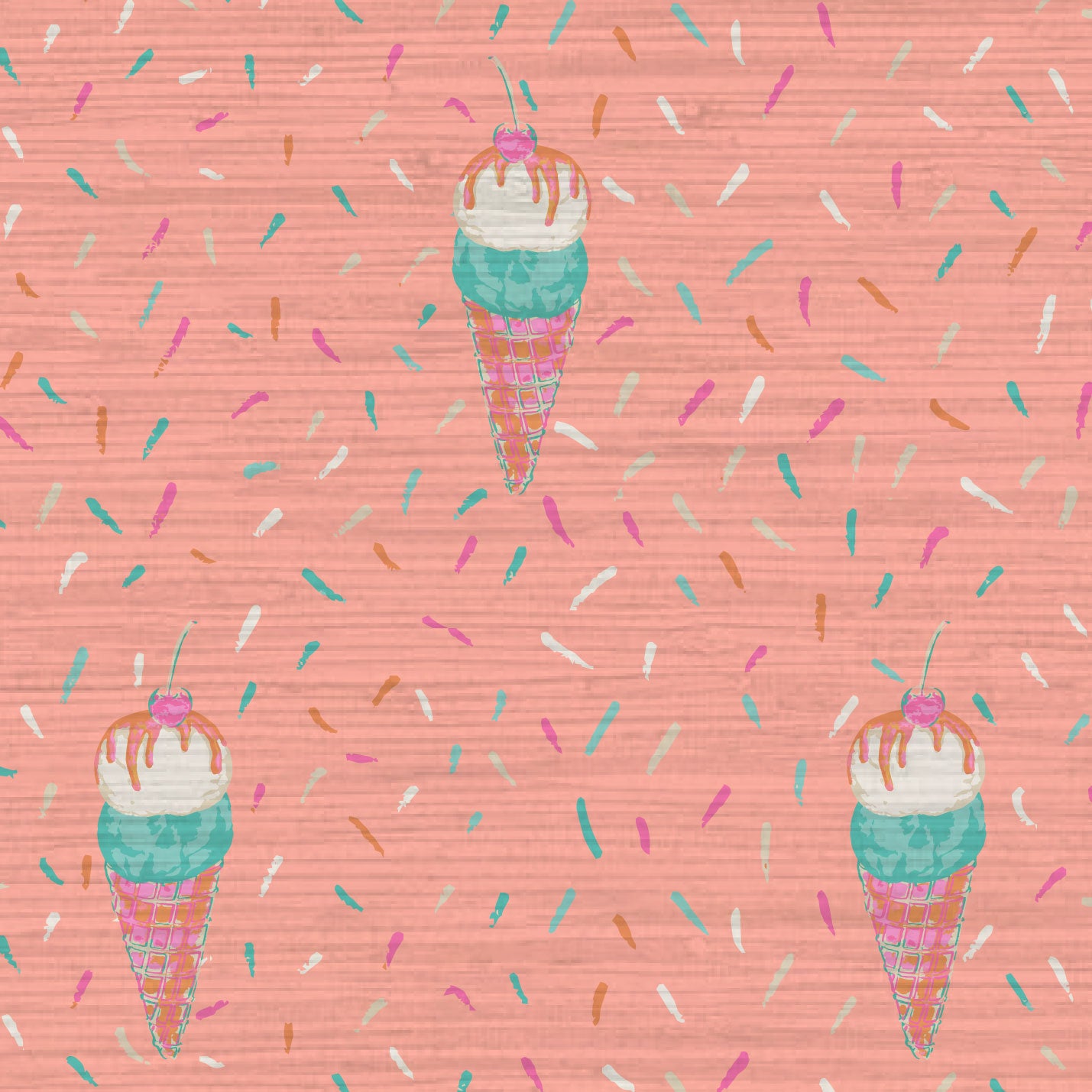 Pour Some Sugar Ice Cream Cones in Pink Punch on Grasscloth Wallpaper