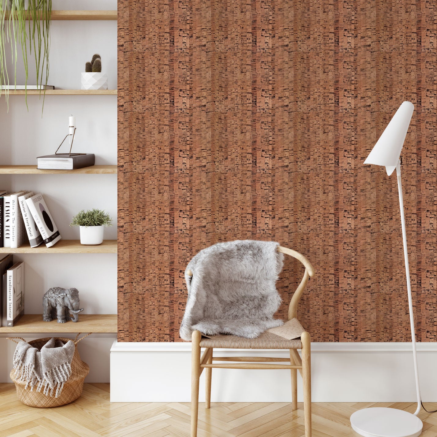 Natural Textured Eco-Friendly Non-toxic High-quality Sustainable practices Sustainability Interior Design Wall covering Bold Wallpaper Custom Tailor-made Retro chic cork nature luxury metallic shiny wood timeless coastal vacation interior design grain high-end brown grain shiny black living room office