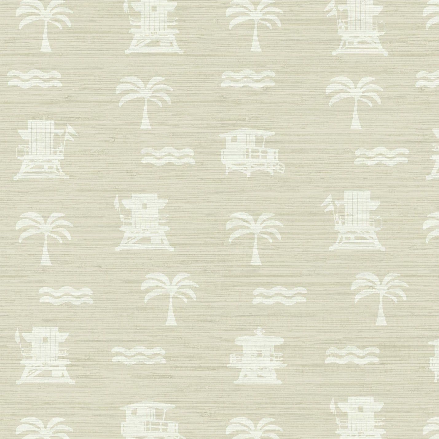 Grasscloth Natural Textured Eco-Friendly Non-toxic High-quality Sustainable practices Sustainability Interior Design Wall covering wallpaper grid seaside coastal seashore waterfront vacation home styling retreat relaxed beach vibes beach cottage shoreline oceanfront nautical tropical ocean waves palm tree lifeguard stand mini print custom interior design beach house white tan sand cream off-white