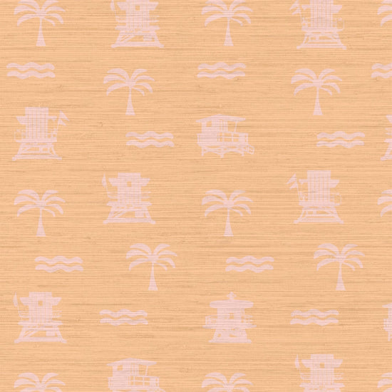 Grasscloth Natural Textured Eco-Friendly Non-toxic High-quality  Sustainable practices Sustainability Interior Design Wall covering wallpaper grid seaside coastal seashore waterfront vacation home styling retreat relaxed beach vibes beach cottage shoreline oceanfront nautical tropical ocean waves palm tree lifeguard stand mini print custom interior design beach house sunset orange coral peach light pink baby pink