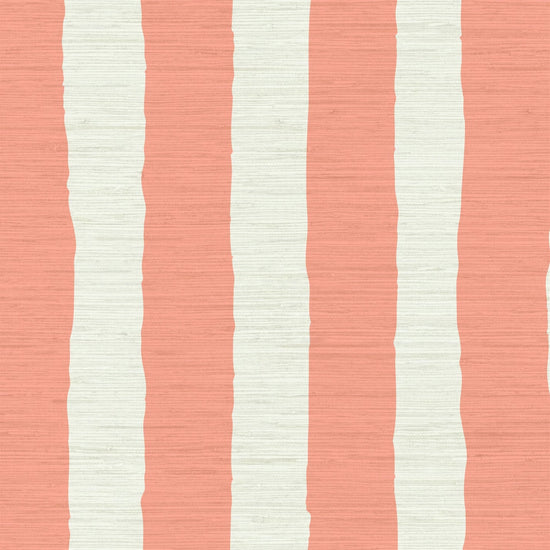 Grasscloth wallpaper Natural Textured Eco-Friendly Non-toxic High-quality Sustainable Interior Design Bold Custom Tailor-made Retro chic Tropical Jungle Coastal preppy Garden Seaside Coastal Seashore Waterfront Vacation home styling Retreat Relaxed beach vibes Beach cottage Shoreline Oceanfront Nautical wide vertical stripe cabana white cream coral orange red sunset pink