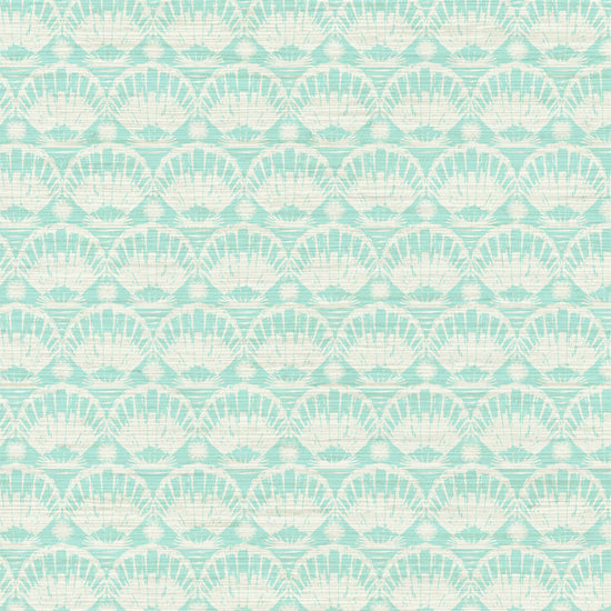 Load image into Gallery viewer, printed grasscloth wallpaper seashell horizontal stripe Natural Textured Eco-Friendly Non-toxic High-quality  Sustainable practices Sustainability Interior Design Wall covering custom tailor-made retro chic tropical bespoke nature Seaside Coastal Seashore Waterfront Vacation home styling Retreat Relaxed beach vibes Beach cottage Shoreline Oceanfront Nautical pastel blue light white cream
