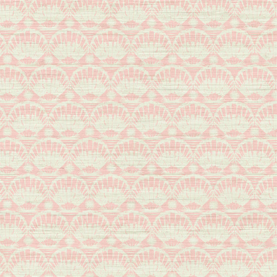 Load image into Gallery viewer, printed grasscloth wallpaper seashell horizontal stripe Natural Textured Eco-Friendly Non-toxic High-quality  Sustainable practices Sustainability Interior Design Wall covering custom tailor-made retro chic tropical bespoke nature Seaside Coastal Seashore Waterfront Vacation home styling Retreat Relaxed beach vibes Beach cottage Shoreline Oceanfront Nautical pastel pink and white baby 
