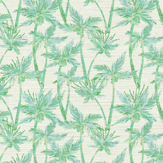 Grasscloth wallpaper Natural Textured Eco-Friendly Non-toxic High-quality Sustainable Interior Design Bold Custom Tailor-made Retro chic Tropical Jungle Coastal Garden Seaside Coastal Seashore Waterfront Vacation home styling Retreat Relaxed beach vibes Beach cottage Shoreline Oceanfront nature palm tree palms tonal cream off-white beige green jungle mint sage