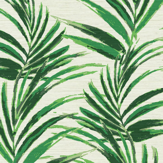 grasscloth printed wallpaper of linear twisted palm leaves vertical oversized stripes Grasscloth Natural Textured Eco-Friendly Non-toxic High-quality Sustainable practices Sustainability Interior Design Wall covering Bold Wallpaper Custom Tailor-made Retro chic Tropical jungle beverly hills hilton hotel palm print garden botanical Coastal Seashore Waterfront Vacation home styling Retreat Relaxed beach vibes Beach cottage Shoreline green kelly beverly hills hotel green kelly