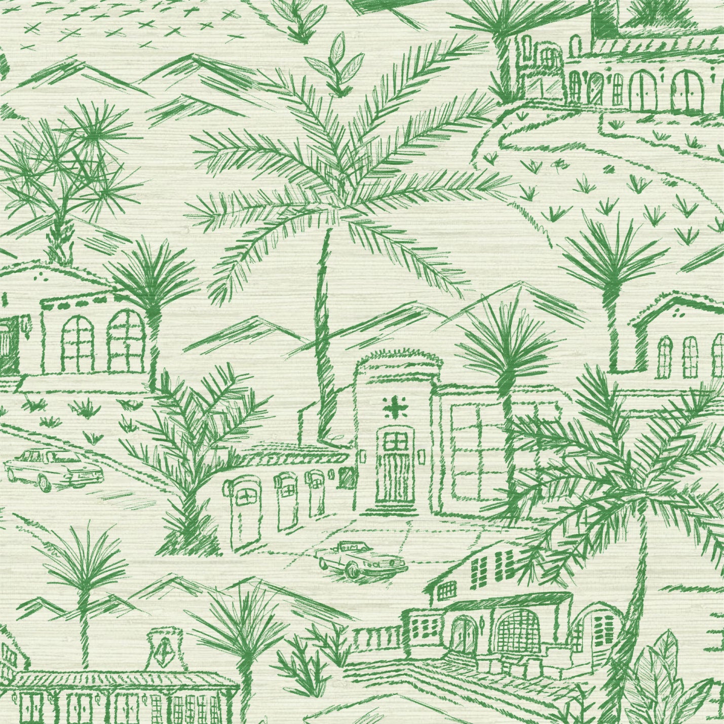 Grasscloth wallpaper Natural Textured Eco-Friendly Non-toxic High-quality  Sustainable Interior Design Bold Custom Tailor-made Retro chic Bold tropical garden palm tree vintage coastal toile Grasscloth wallpaper Natural Textured Eco-Friendly Non-toxic High-quality  Sustainable Interior Design Bold Custom Tailor-made Retro chic Bold Toile de Jouy green mint off-white white 