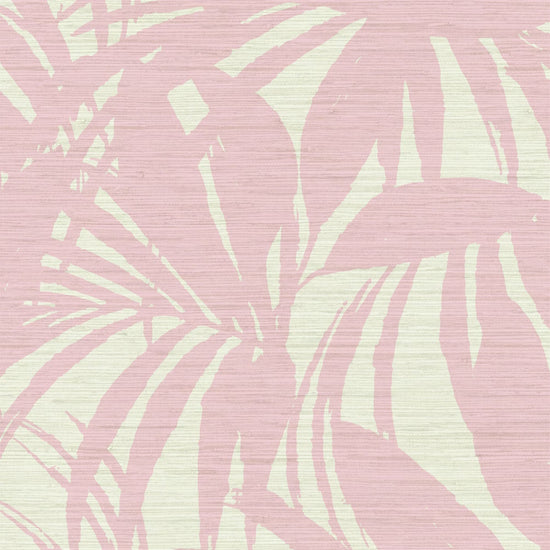 printed grasscloth wallpaper oversize tropical leaf Natural Textured Eco-Friendly Non-toxic High-quality  Sustainable practices Sustainability Interior Design Wall covering Bold retro chic custom jungle garden botanical Seaside Coastal Seashore Waterfront Vacation home styling Retreat Relaxed beach vibes Beach cottage Shoreline Oceanfront white pink bubblegum baby