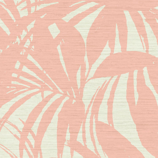 Load image into Gallery viewer, printed grasscloth wallpaper oversize tropical leaf Natural Textured Eco-Friendly Non-toxic High-quality  Sustainable practices Sustainability Interior Design Wall covering Bold retro chic custom jungle garden botanical Seaside Coastal Seashore Waterfront Vacation home styling Retreat Relaxed beach vibes Beach cottage Shoreline Oceanfront white peach coral pink orange
