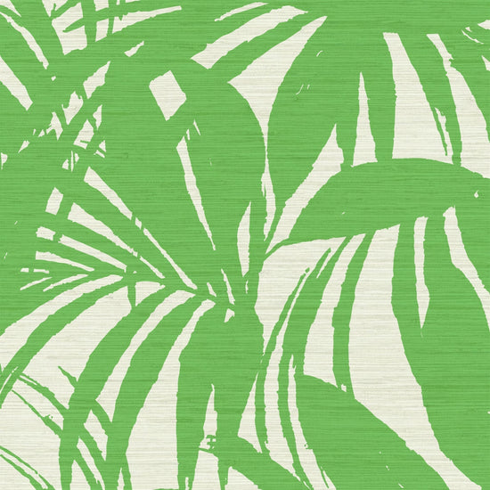 Load image into Gallery viewer, printed grasscloth wallpaper oversize tropical leaf Natural Textured Eco-Friendly Non-toxic High-quality  Sustainable practices Sustainability Interior Design Wall covering Bold retro chic custom jungle garden botanical Seaside Coastal Seashore Waterfront Vacation home styling Retreat Relaxed beach vibes Beach cottage Shoreline Oceanfront white kelly paradise green 
