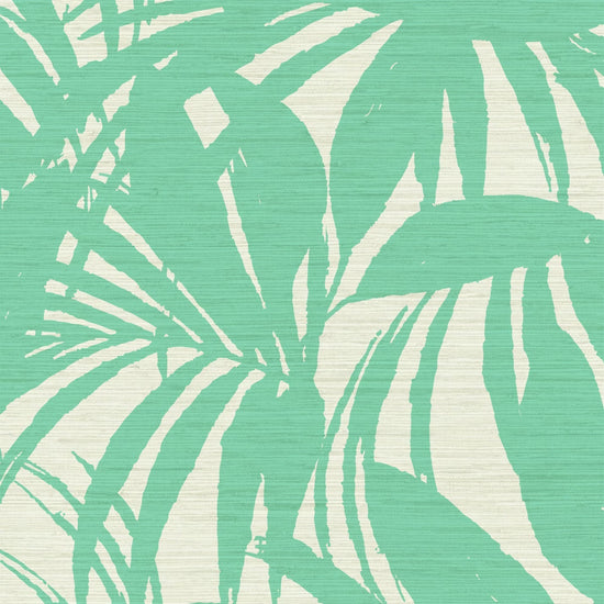 printed grasscloth wallpaper oversize tropical leaf Natural Textured Eco-Friendly Non-toxic High-quality  Sustainable practices Sustainability Interior Design Wall covering Bold retro chic custom jungle garden botanical Seaside Coastal Seashore Waterfront Vacation home styling Retreat Relaxed beach vibes Beach cottage Shoreline Oceanfront white kelly paradise green teal mojito