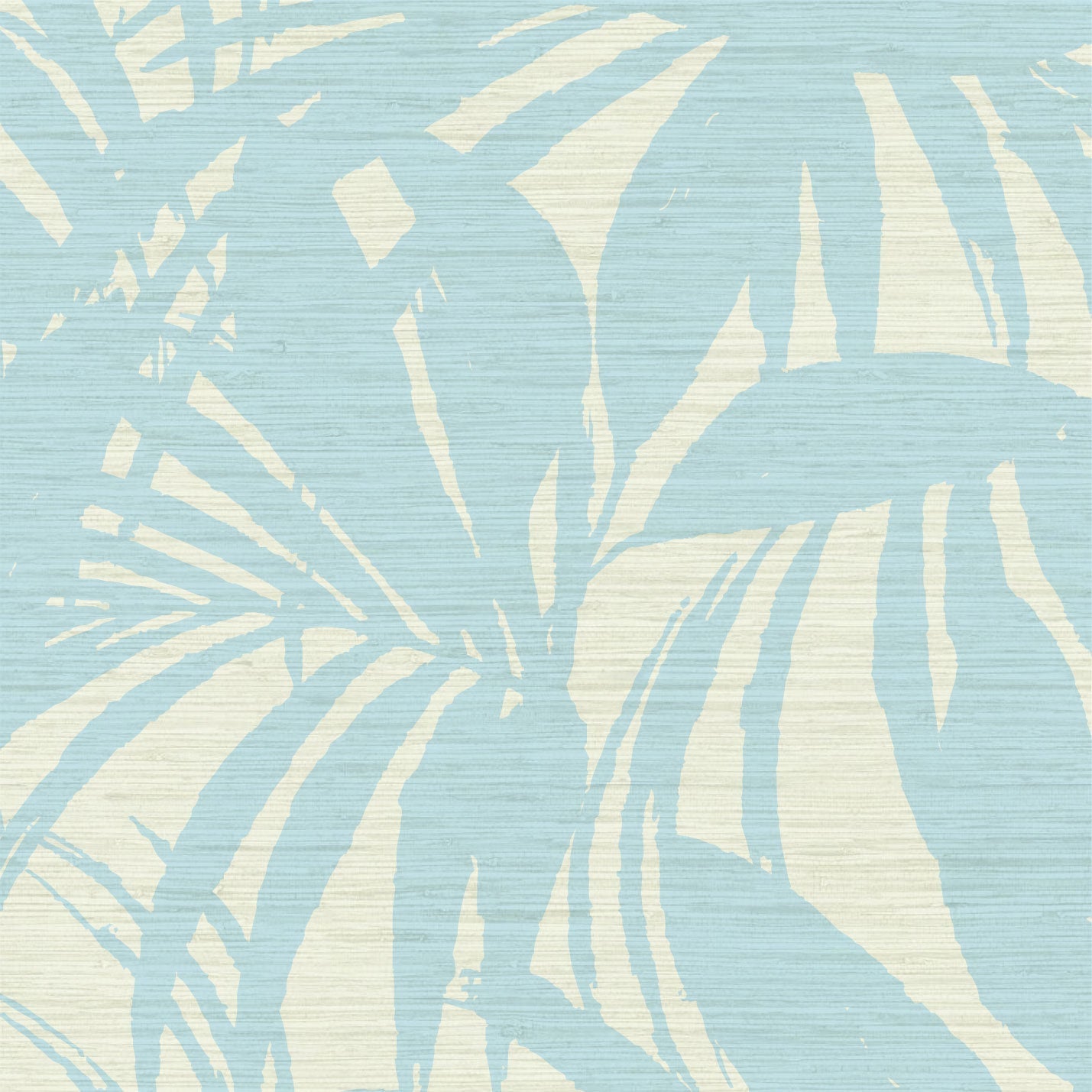 Load image into Gallery viewer, printed grasscloth wallpaper oversize tropical leaf Natural Textured Eco-Friendly Non-toxic High-quality  Sustainable practices Sustainability Interior Design Wall covering Bold retro chic custom jungle garden botanical Seaside Coastal Seashore Waterfront Vacation home styling Retreat Relaxed beach vibes Beach cottage Shoreline Oceanfront white blue sky ocean
