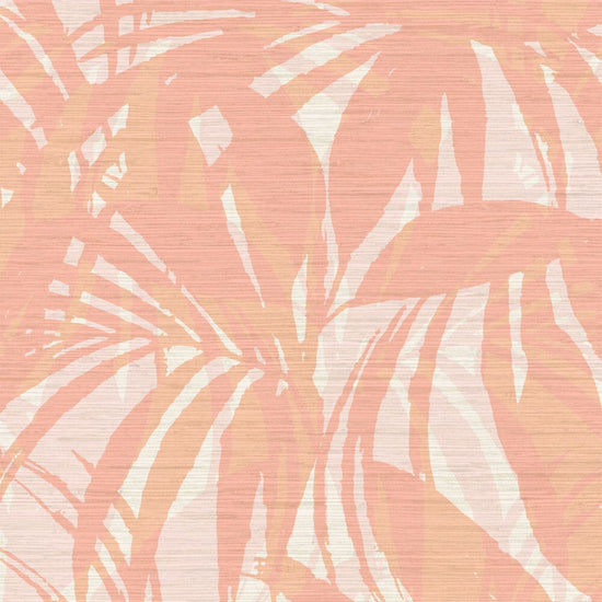 Printed grasscloth wallpaper with oversized 2 color overlapping palm leaf