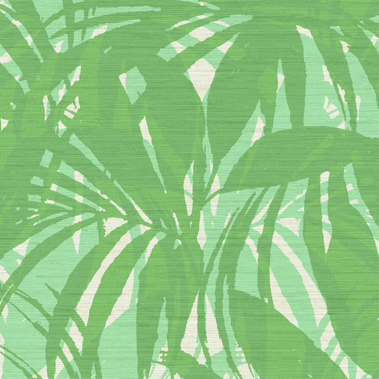 printed grasscloth wallpaper oversize tropical leaf Natural Textured Eco-Friendly Non-toxic High-quality Sustainable practices Sustainability Interior Design Wall covering Bold retro chic custom jungle garden botanical Seaside Coastal Seashore Waterfront Vacation home styling Retreat Relaxed beach vibes Beach cottage Shoreline Oceanfront white kelly paradise green palm 