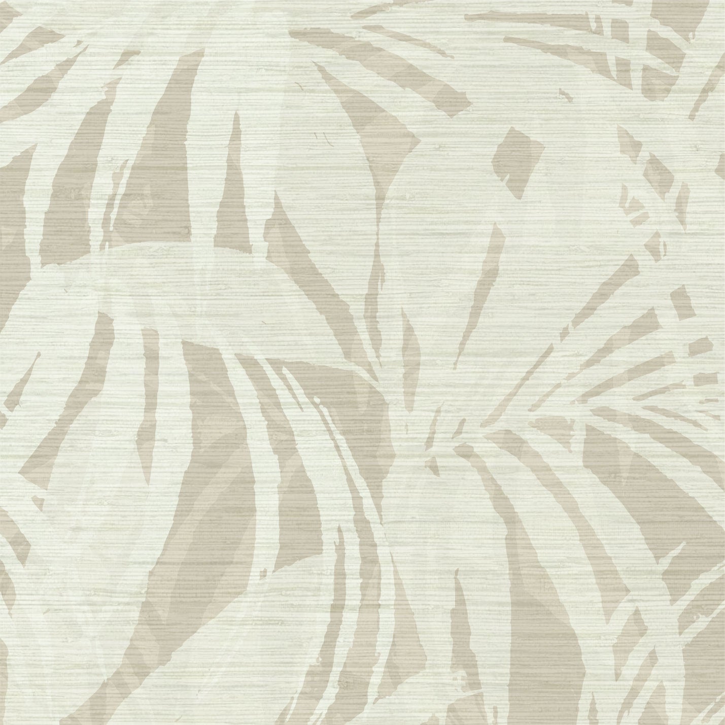 printed grasscloth wallpaper oversize tropical leaf Natural Textured Eco-Friendly Non-toxic High-quality Sustainable practices Sustainability Interior Design Wall covering Bold retro chic custom jungle garden botanical Seaside Coastal Seashore Waterfront Vacation home styling Retreat Relaxed beach vibes Beach cottage Shoreline Oceanfront white palm tan sand beige neutral cream off-white tonal