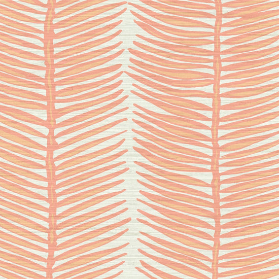 Grasscloth wallpaper Natural Textured Eco-Friendly Non-toxic High-quality Sustainable Interior Design Bold Custom Tailor-made Retro chic Tropical Jungle Coastal Garden Seaside Seashore Waterfront Vacation home styling Retreat Relaxed beach vibes Beach cottage Shoreline Oceanfront Nautical Cabana preppy palm fern leaf vertical stripe  coral orange tangerine pink