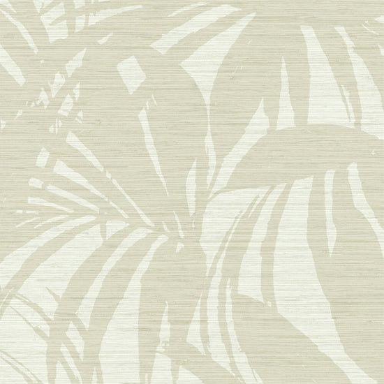 Load image into Gallery viewer, printed grasscloth wallpaper oversize tropical leaf Natural Textured Eco-Friendly Non-toxic High-quality  Sustainable practices Sustainability Interior Design Wall covering Bold retro chic custom jungle garden botanical Seaside Coastal Seashore Waterfront Vacation home styling Retreat Relaxed beach vibes Beach cottage Shoreline Oceanfront white tan cream off-white neutral sand 
