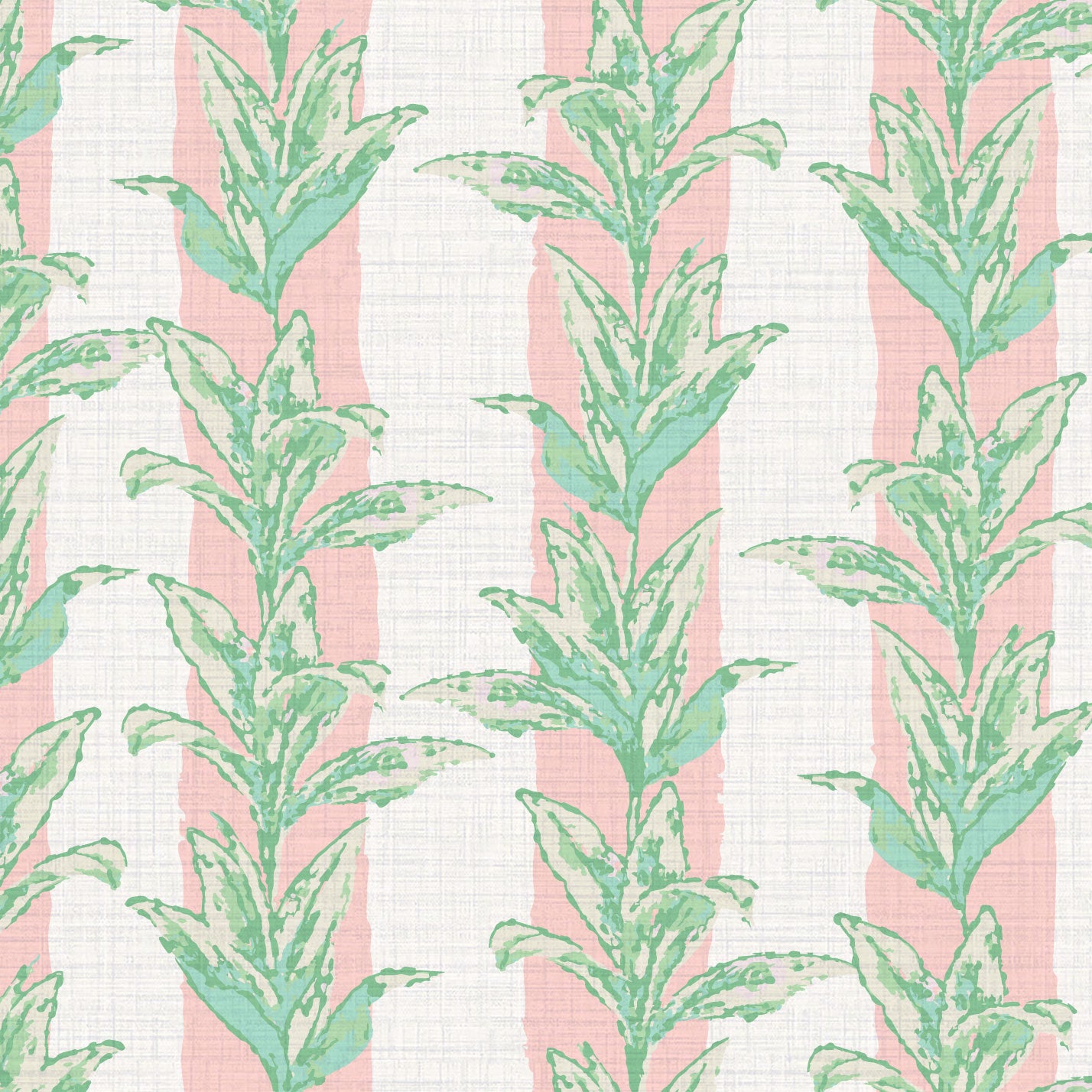 Sanibel Stripe Palm Leaf Textured Performance Vinyl Wallpaper in Pink & Mint Condition Green