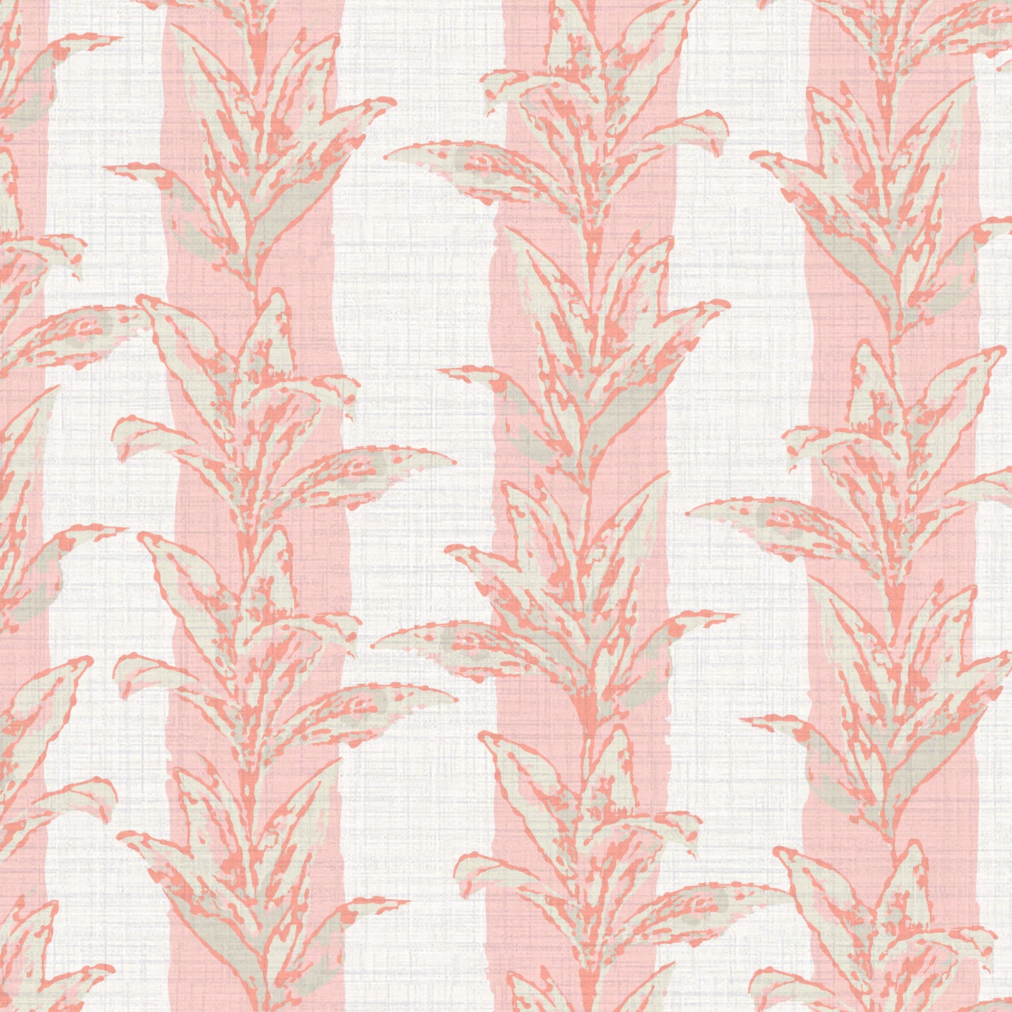 Sanibel Stripe Palm Leaf Textured Performance Vinyl Wallpaper in Strawberry Milkshake