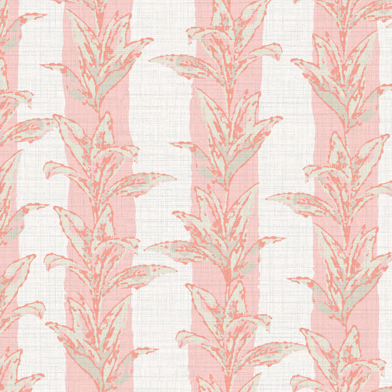 Sanibel Stripe Palm Leaf Textured Performance Vinyl Wallpaper in Strawberry Milkshake