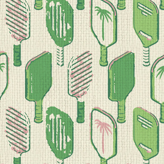 wallpaper Natural Textured Eco-Friendly Non-toxic High-quality Sustainable Interior Design Bold Custom Tailor-made Retro chic Tropical Jungle Coastal Cabana preppy Pickleball Sport gameroom kids stripe horizontal palm trees paddle paperweave paper weave