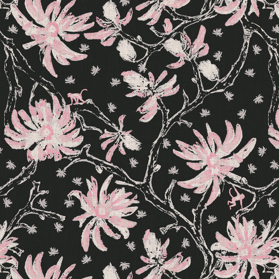 black pink pale pink pink flowers Natural Textured Eco-Friendly Non-toxic High-quality Sustainable practices Sustainability Luxury Contemporary Designer Custom interior Bespoke Tailor-made Nature inspired Bold Garden Chinoiserie Asian inspired chinz tree branches flowers flower floral garden monkey animal chinese asian inspired fabric upholstery