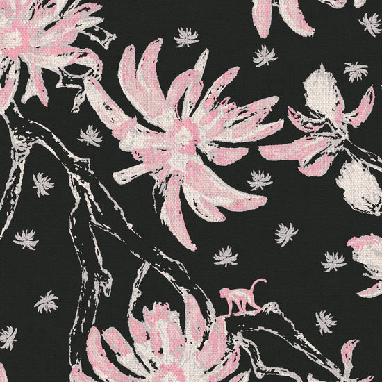 black pink pale pink pink flowers Natural Textured Eco-Friendly Non-toxic High-quality Sustainable practices Sustainability Luxury Contemporary Designer Custom interior Bespoke Tailor-made Nature inspired Bold Garden Chinoiserie Asian inspired chinz tree branches flowers flower floral garden monkey animal chinese asian inspired fabric upholstery