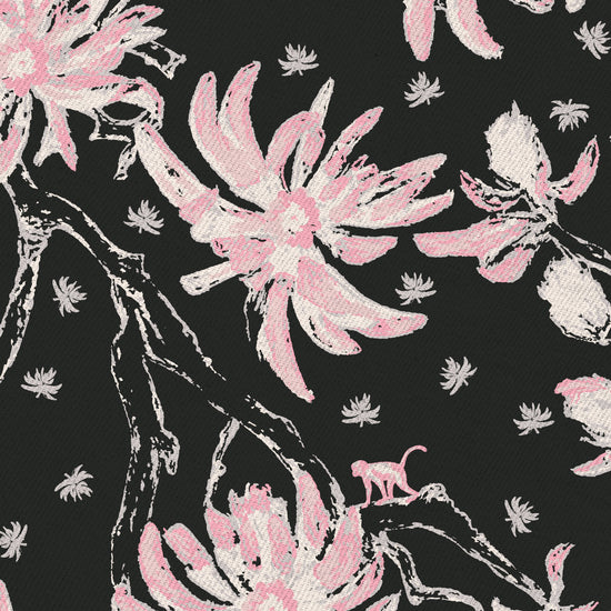 black pink pale pink pink flowers Natural Textured Eco-Friendly Non-toxic High-quality Sustainable practices Sustainability Luxury Contemporary Designer Custom interior Bespoke Tailor-made Nature inspired Bold Garden Wallpaper Chinoiserie Asian inspired chinz tree branches flowers flower floral garden monkey animal chinese asian inspired fabric upholstery cotton twill