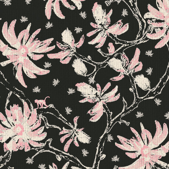black pink pale pink pink flowers Natural Textured Eco-Friendly Non-toxic High-quality Sustainable practices Sustainability Wall covering Wallcovering Wallpaper Luxury Contemporary Designer Custom interior Bespoke Tailor-made Nature inspired Bold Garden Wallpaper Chinoiserie Asian inspired chinz tree branches flowers flower floral garden monkey animal chinese asian inspired paper weave