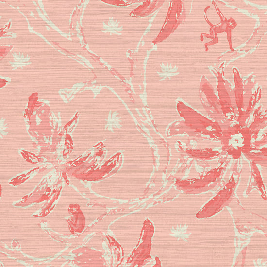 Natural Textured Eco-Friendly Non-toxic High-quality Sustainable practices Sustainability Wall covering Wallcovering Wallpaper Luxury Contemporary Designer Custom interior Bespoke Tailor-made Nature inspired Bold Garden Wallpaper Chinoiserie Asian inspired chinz tree branches flowers flower floral garden monkey animal chinese asian inspired Grasscloth coral pink rose