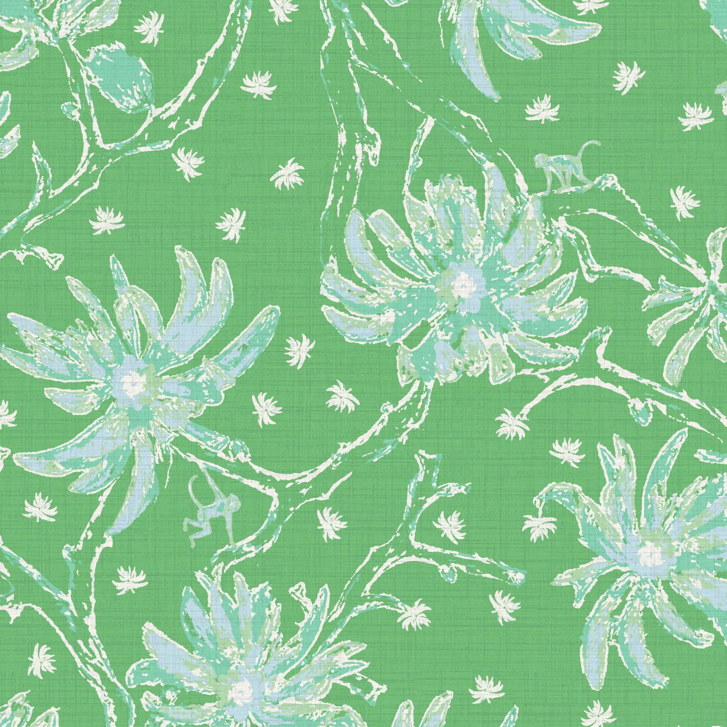 Shock the Monkey Chinoiserie Botanical Textured Performance Vinyl Wallpaper in Green Beret