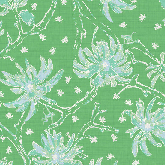 Shock the Monkey Chinoiserie Botanical Textured Performance Vinyl Wallpaper in Green Beret