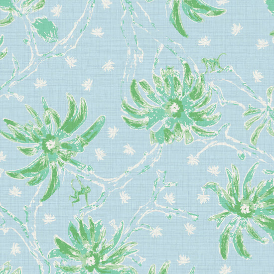 Shock the Monkey Chinoiserie Botanical Textured Performance Vinyl Wallpaper in Ocean Waves