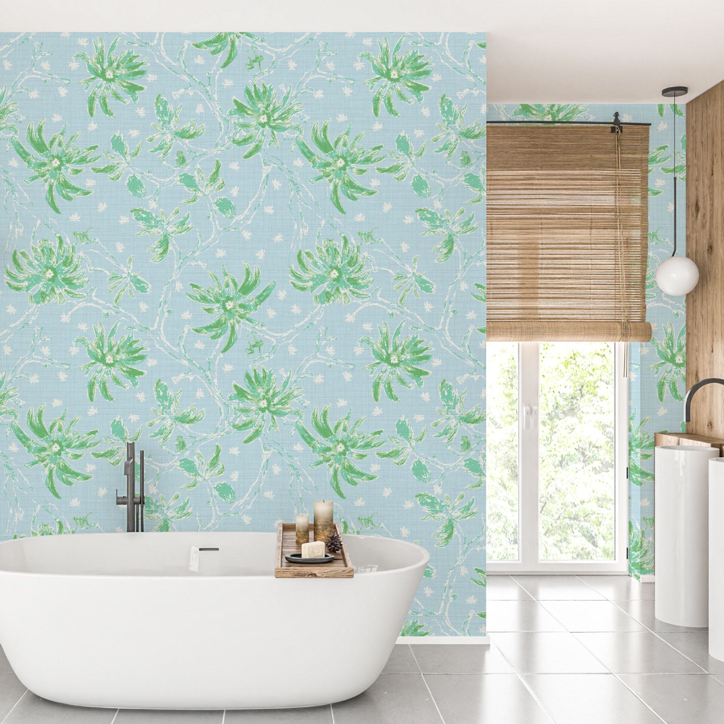 Shock the Monkey Chinoiserie Botanical Textured Performance Vinyl Wallpaper in Ocean Waves