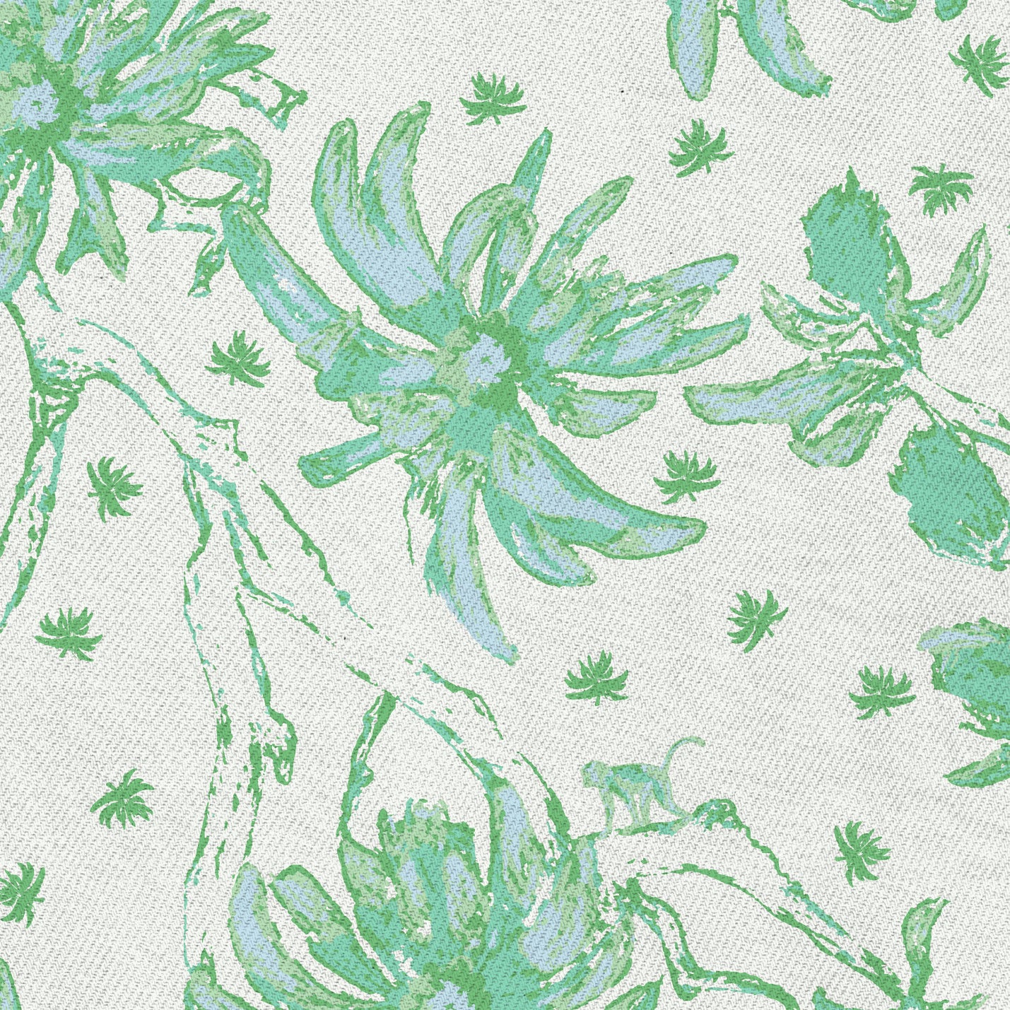flowers Natural Textured Eco-Friendly Non-toxic High-quality Sustainable practices Sustainability Luxury Contemporary Designer Custom interior Bespoke Tailor-made Nature inspired Bold Garden Wallpaper Chinoiserie Asian inspired chinz tree branches flowers flower floral garden monkey animal chinese asian inspired fabric upholstery cotton twill french blue sky soft pale dusty bright kelly green white