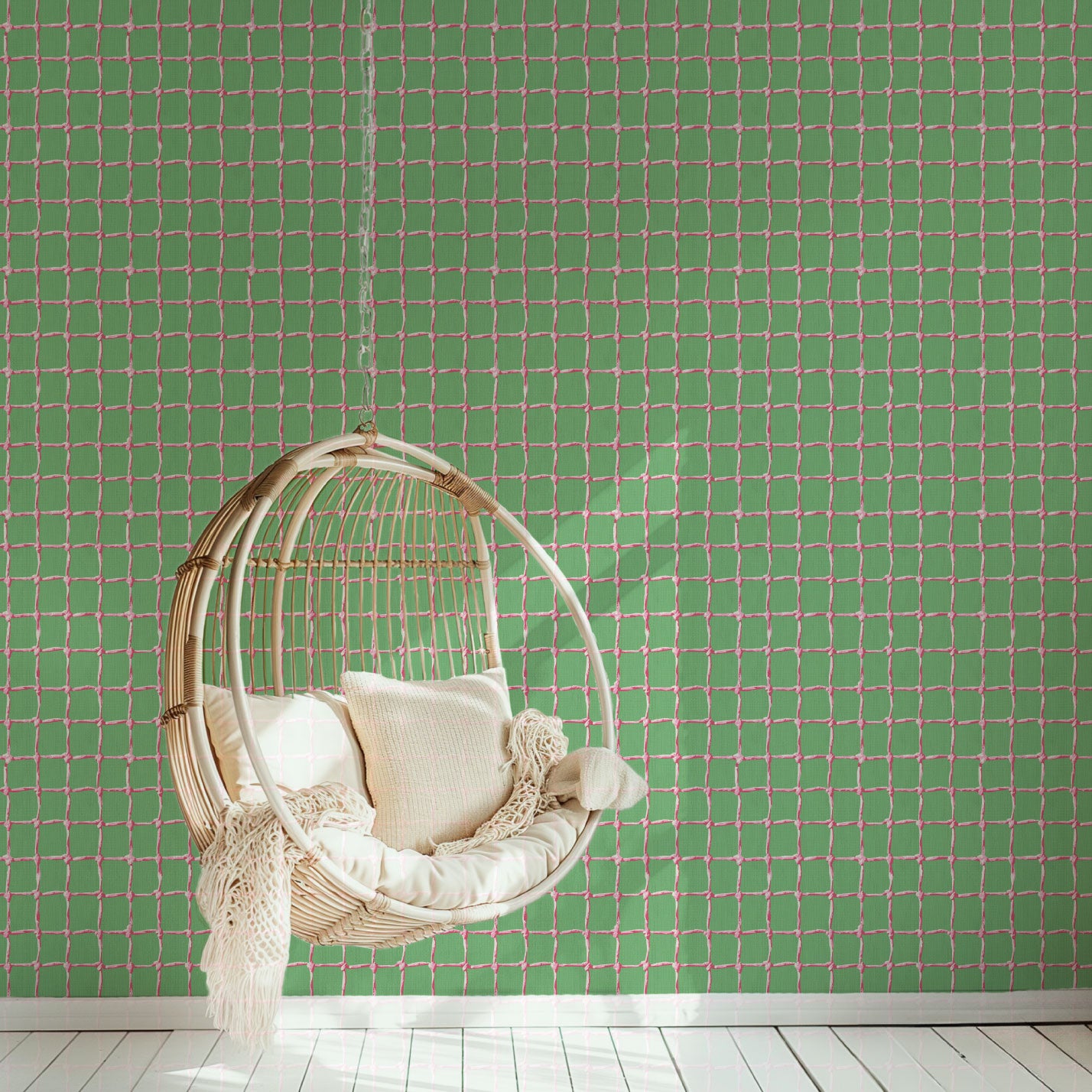 wallpaper Natural Textured Eco-Friendly Non-toxic High-quality Sustainable Interior Design Bold Custom Tailor-made Retro chic Tropical Jungle Coastal Cabana preppy Pickleball Sport gameroom kids stripe horizontal  kelly green grass neon hot pink net tennis pickleball paper weave paperweave basketweave basket weave