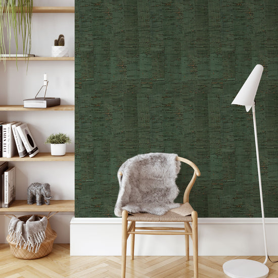 wallpaper Natural Textured Eco-Friendly Non-toxic High-quality  Sustainable Interior Design Bold Custom Tailor-made Retro chic cork  Rustic Cabin cottage Luxury Contemporary Bespoke nature inspired  gold metallic shimmer shinny lux green emerald hunter living room office