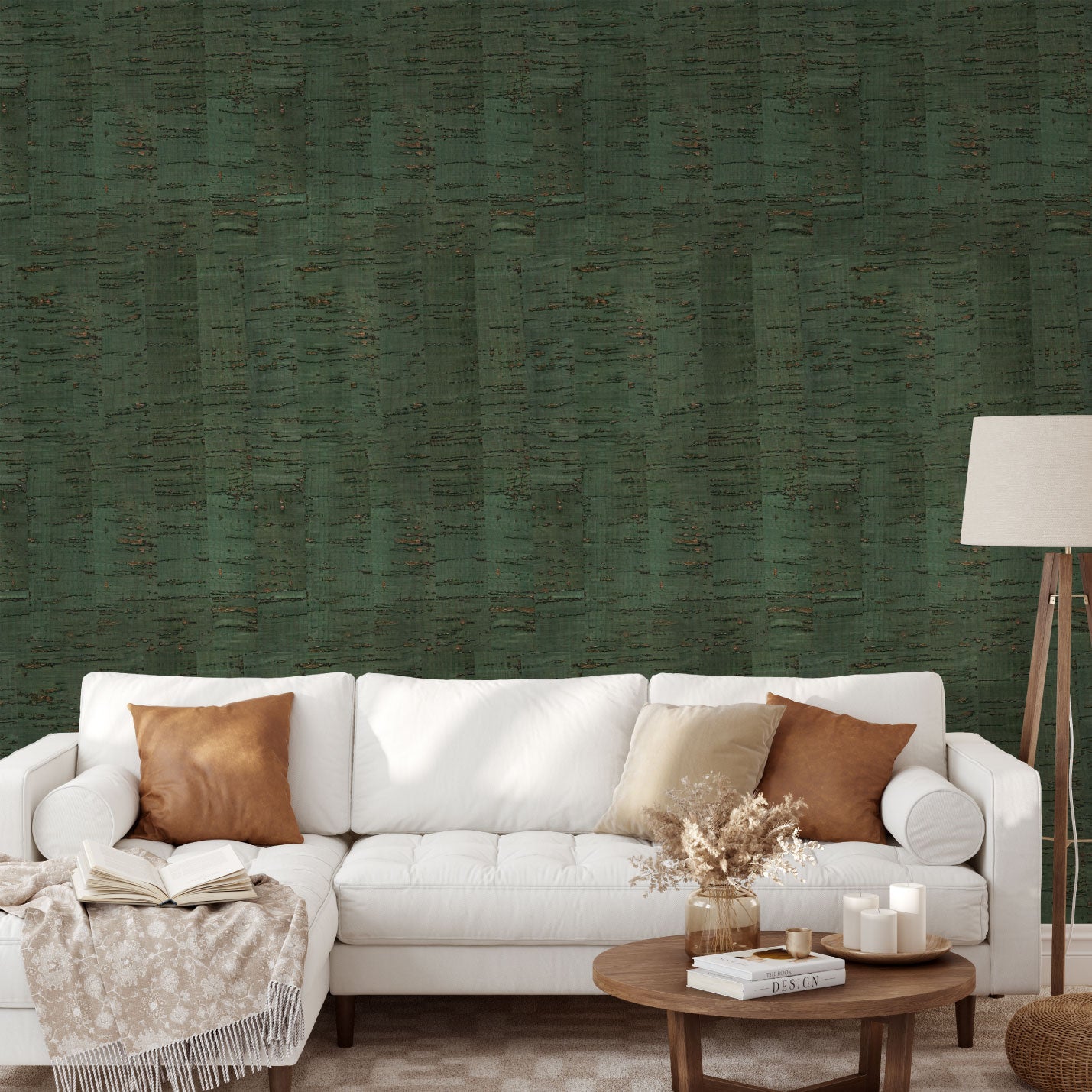 wallpaper Natural Textured Eco-Friendly Non-toxic High-quality  Sustainable Interior Design Bold Custom Tailor-made Retro chic cork  Rustic Cabin cottage Luxury Contemporary Bespoke nature inspired  gold metallic shimmer shinny lux green emerald hunter living room