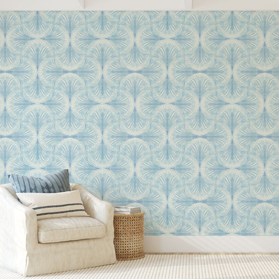 South Beach Wallpaper in Blue Sky Baby by Little Blue Designs