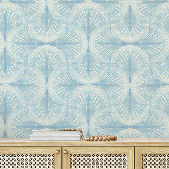 South Beach Wallpaper in Blue Sky Baby by Little Blue Designs