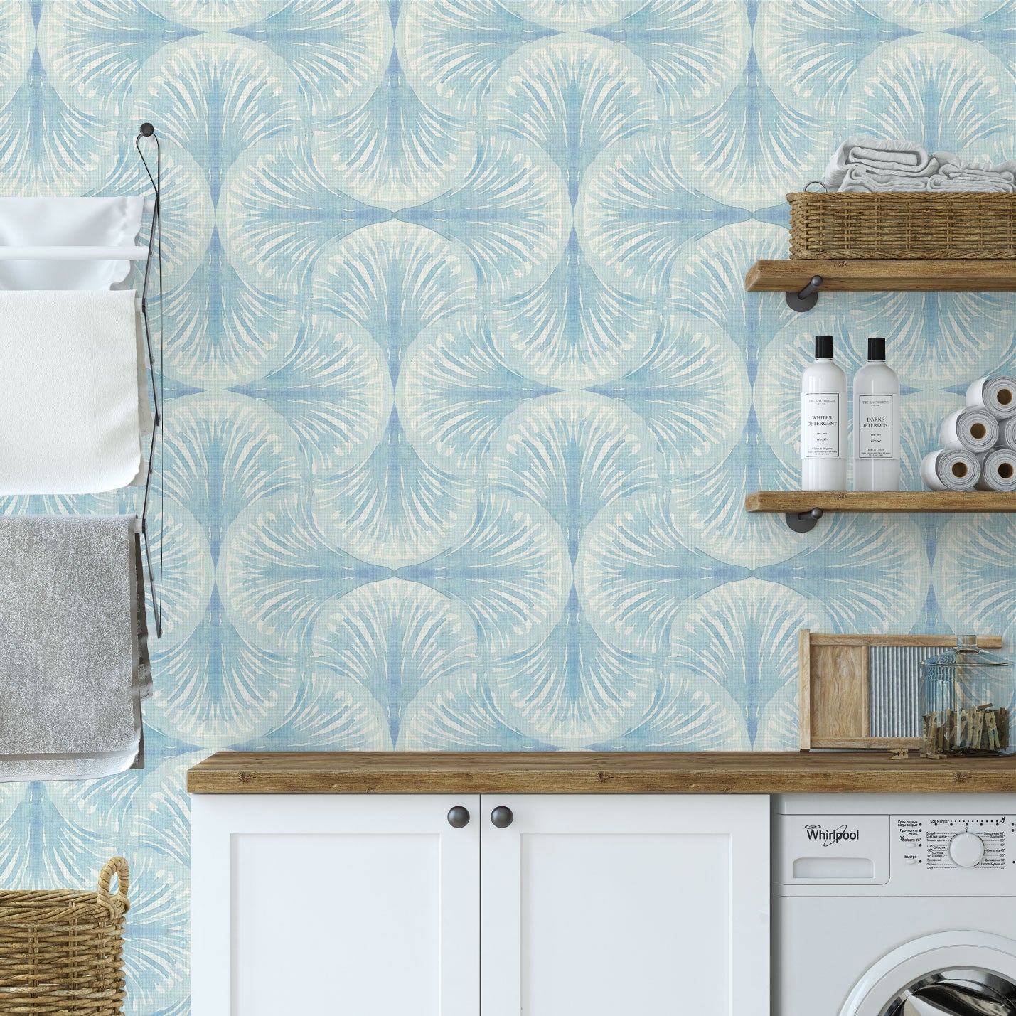 South Beach Wallpaper in Blue Sky Baby by Little Blue Designs