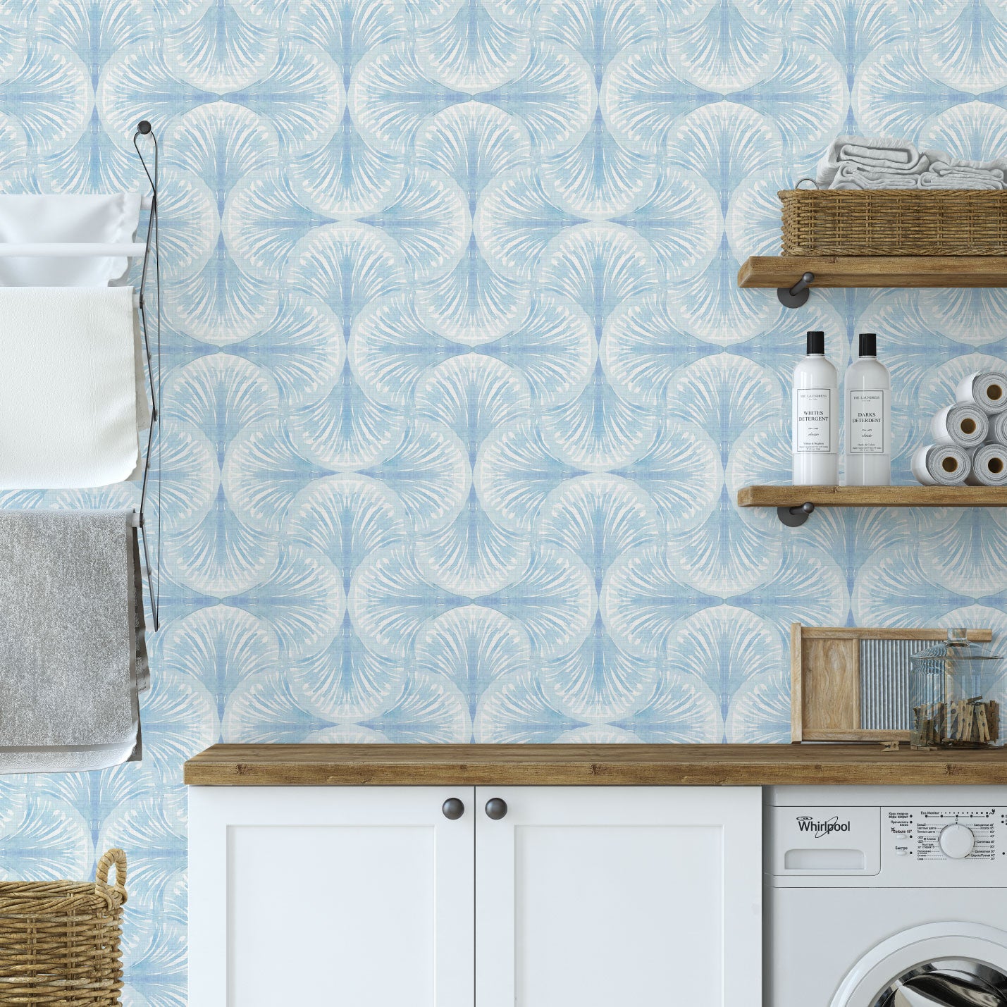 South Beach Textured Performance Vinyl Wallpaper in Blue Sky Baby by Little Blue Designs