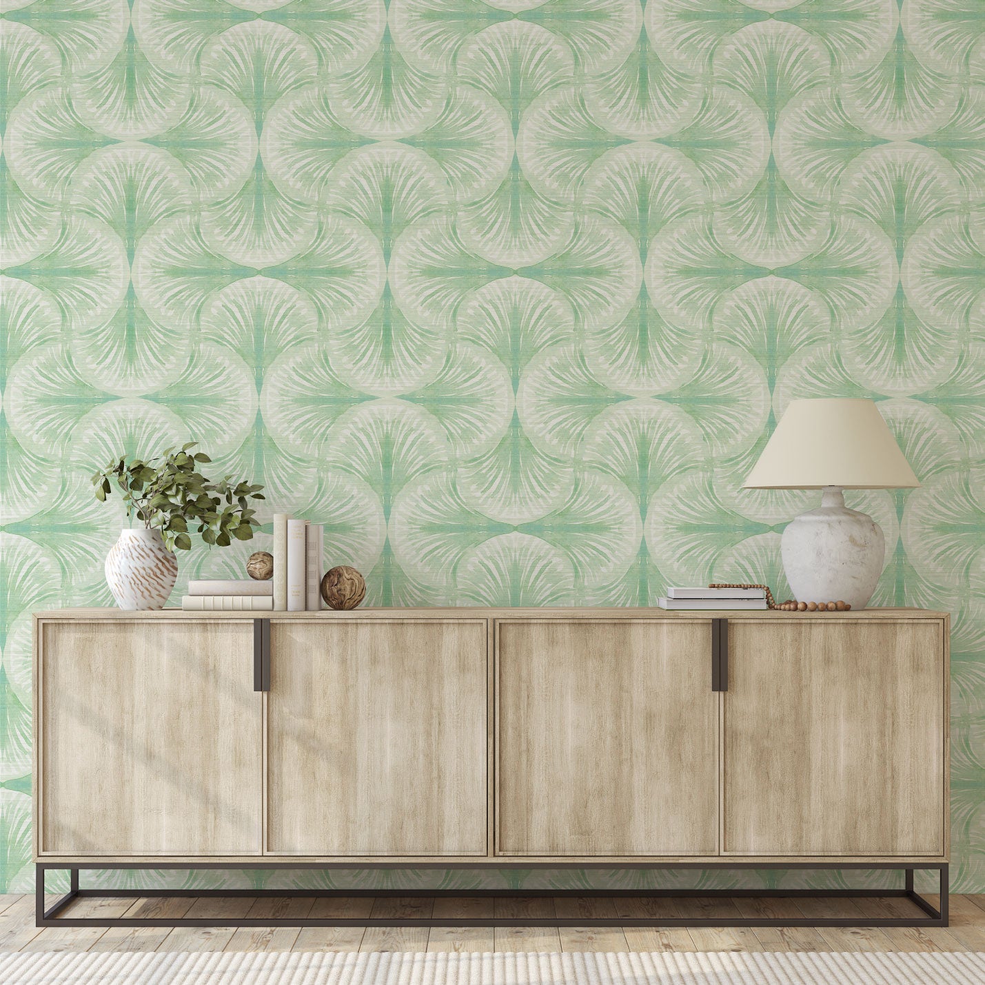 South Beach Wallpaper in Greener Grass by Little Blue Designs