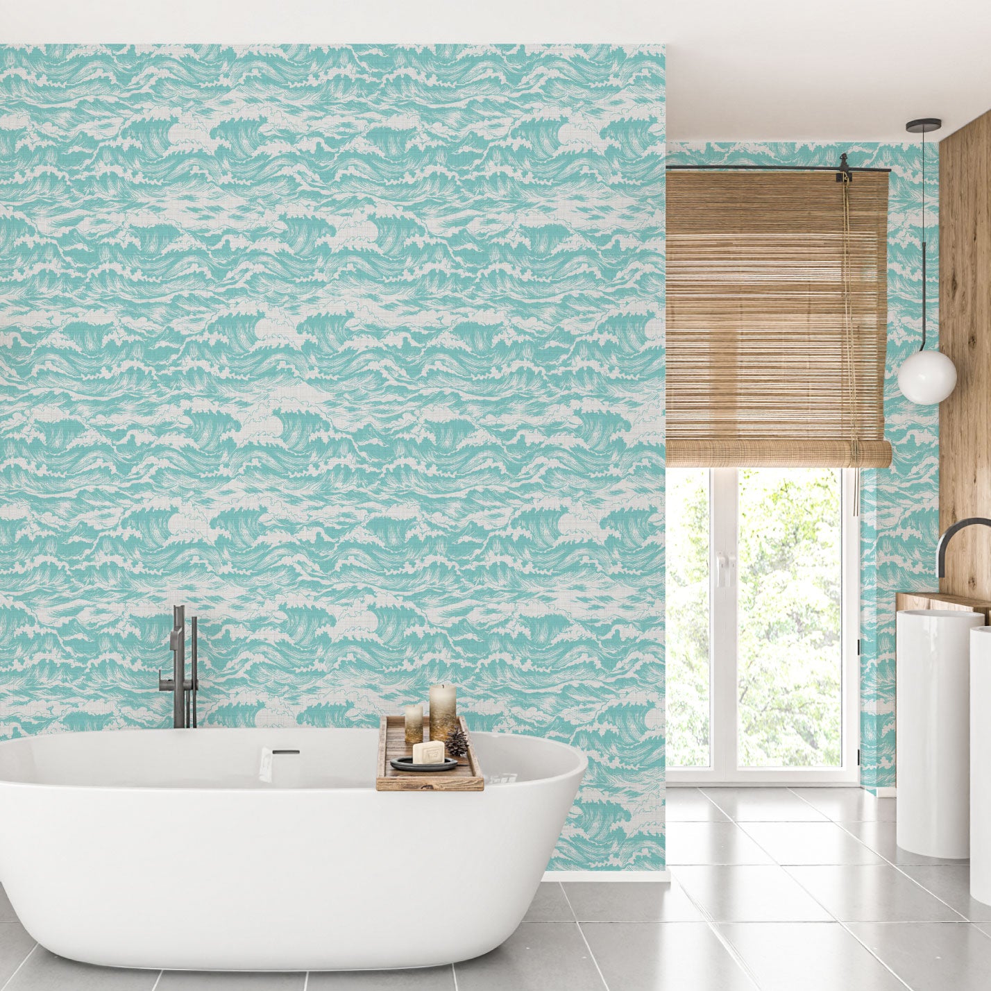 Splish Splash Ocean Waves Textured Performance Vinyl Wallpaper in Bahama Blue