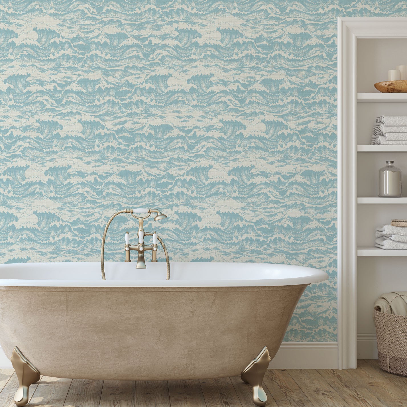 Splish Splash Ocean Waves Textured Performance Vinyl Wallpaper in Billy's Ocean