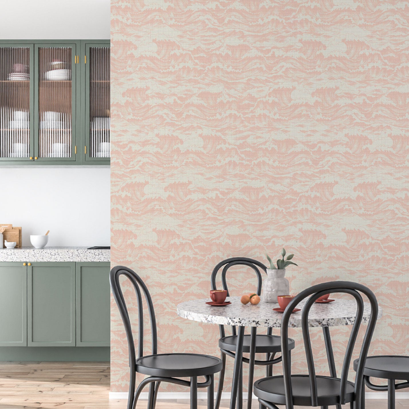 Splish Splash Ocean Waves Textured Performance Vinyl Wallpaper in Coral Reef