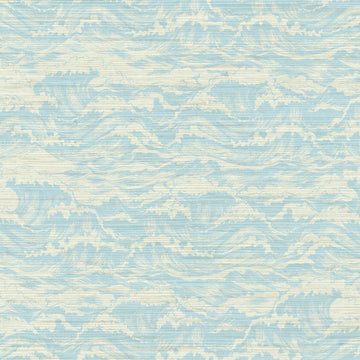 Grasscloth wallpaper Natural Textured Eco-Friendly Non-toxic High-quality Sustainable Interior Design Bold Custom Tailor-made Retro chic Seaside Coastal Seashore Waterfront Vacation home styling Retreat Relaxed beach vibes Beach cottage Shoreline Oceanfront Nautical Cabana ocean waves water surf blue teal light blue