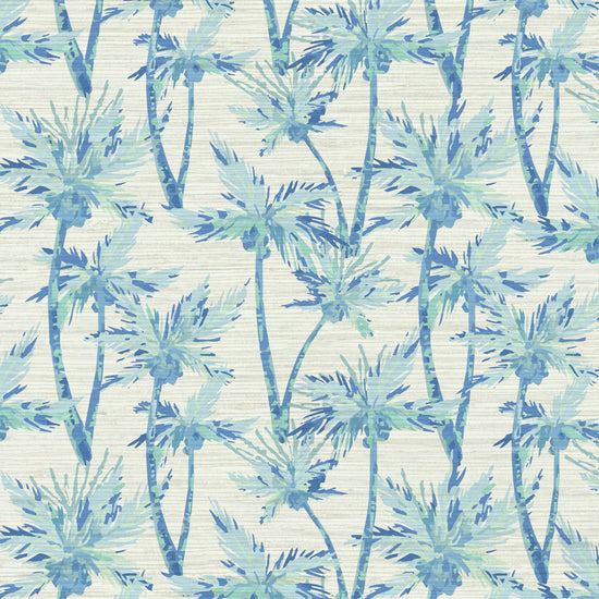 Grasscloth wallpaper Natural Textured Eco-Friendly Non-toxic High-quality Sustainable Interior Design Bold Custom Tailor-made Retro chic Tropical Jungle Coastal Garden Seaside Coastal Seashore Waterfront Vacation home styling Retreat Relaxed beach vibes Beach cottage Shoreline Oceanfront nature palm tree palms tonal cream sand off-white ocean sky surf blue teal