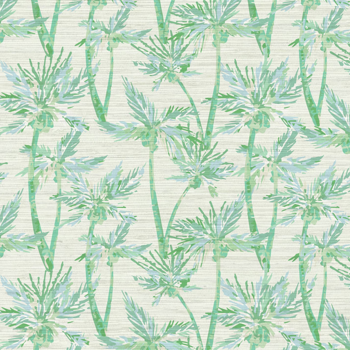 Grasscloth wallpaper Natural Textured Eco-Friendly Non-toxic High-quality Sustainable Interior Design Bold Custom Tailor-made Retro chic Tropical Jungle Coastal Garden Seaside Coastal Seashore Waterfront Vacation home styling Retreat Relaxed beach vibes Beach cottage Shoreline Oceanfront nature palm tree palms tonal cream off-white beige green jungle mint sage