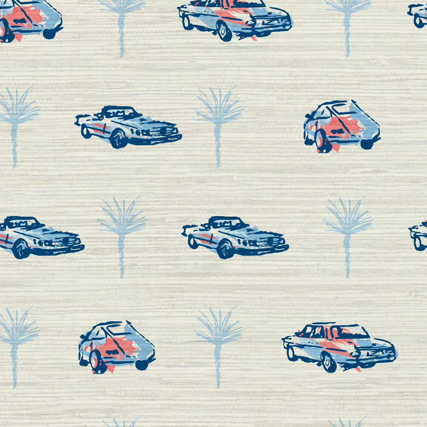 Grasscloth wallpaper Natural Textured Eco-Friendly Non-toxic High-quality Sustainable Interior Design Bold Custom Tailor-made Retro chic Grand millennial Maximalism Traditional Dopamine decor tropical palm tree mercedes bmw porsche mini icon vertical grid stripe kid playroom white royal navy blue tomato red orange
